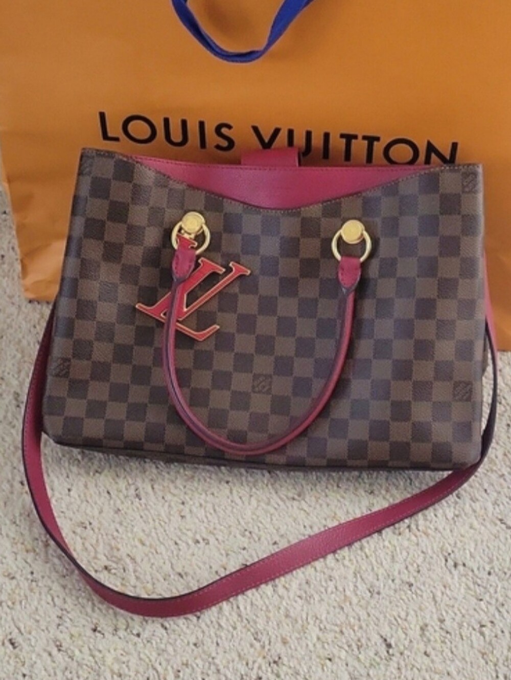 Louis Vuitton Leather Damier Ebene Riverside Tote Bag